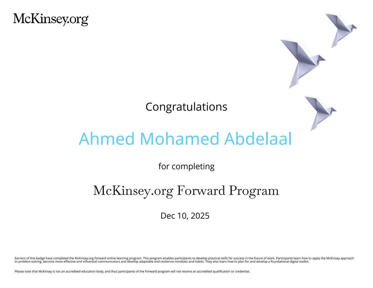 McKinsey Forward Program certificate preview